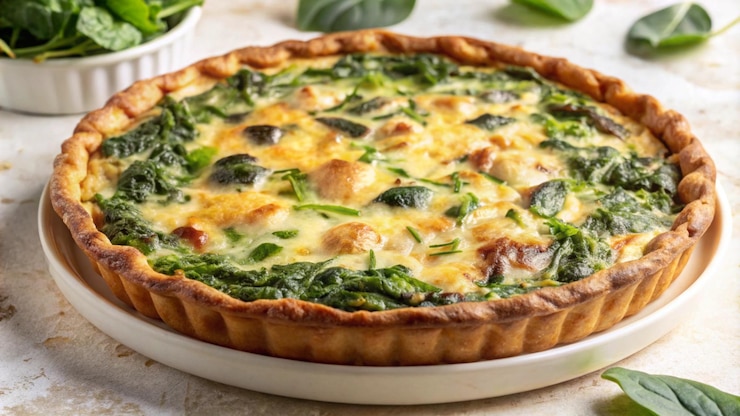 Bezpłatny plik Zdjęcie pyszny spinach i ricotta quiche pieczone w płatkowej skorupie