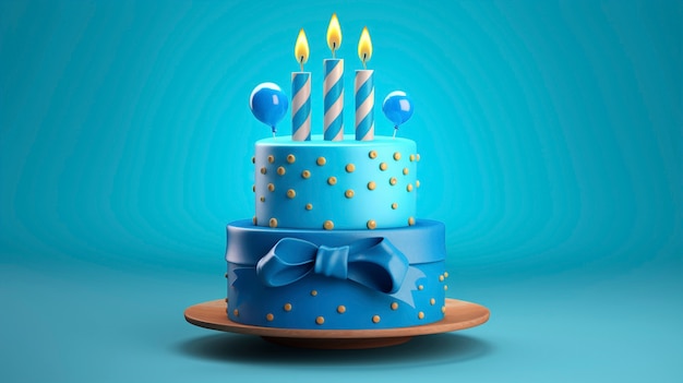 Pyszny tort urodzinowy na niebieskim tle.