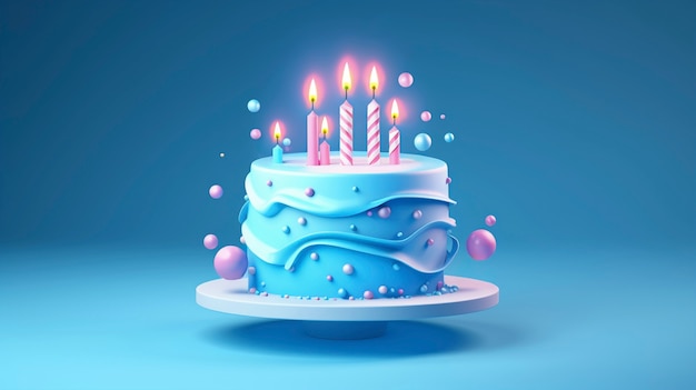 Pyszny tort urodzinowy na niebieskim tle.