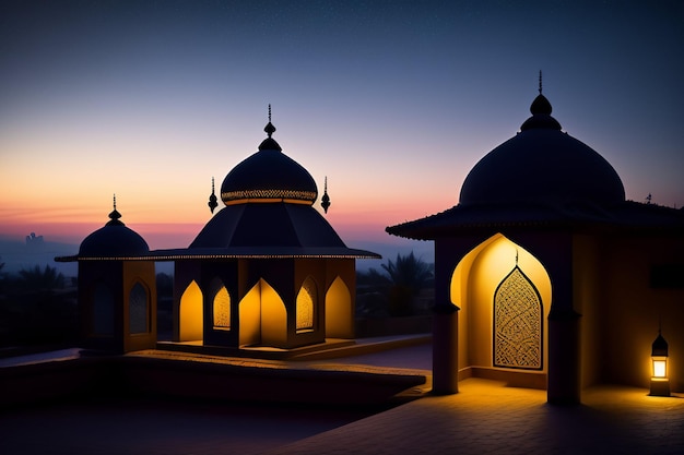 Bezpłatne zdjęcie ramadan kareem eid mubarak bezpłatne zdjęcie meczet lampa wieczorem