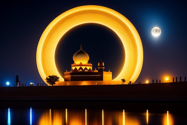 Ramadan Kareem Eid Mubarak Bezpłatne Zdjęcie Meczet Lampa Wieczorem