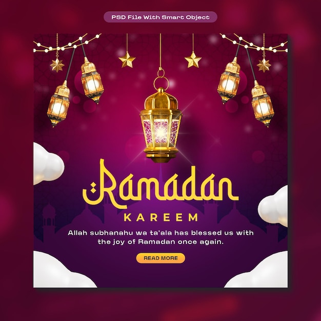 Bezpłatne zdjęcie ramadan kareem islamic festival social media post design template (szablon projektowania postów w mediach społecznościowych)