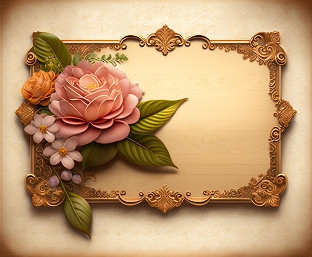 Bezpłatne zdjęcie ramka z kwiatkiem oprawiona jest w złotą ramę.