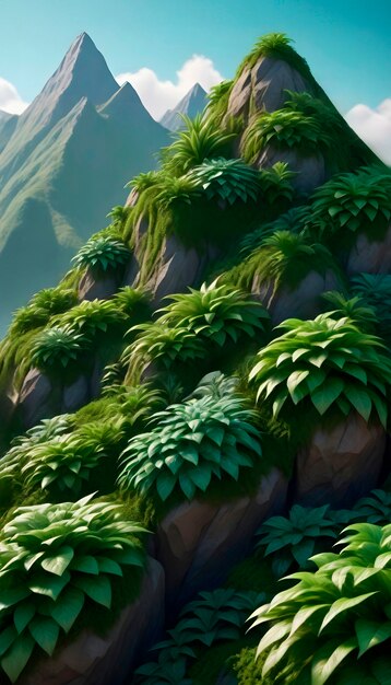 Realistyczna góra z roślinnością w naturalnym krajobrazie