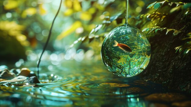 Realistyczna kropla wody z ekosystemem na Światowy Dzień Wody