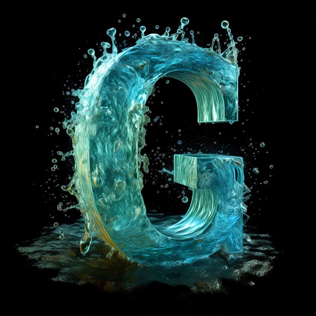 Realistyczna litera g z teksturą wody