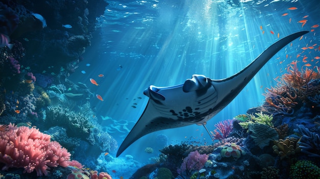 Bezpłatne zdjęcie realistyczna manta ray w wodzie morskiej