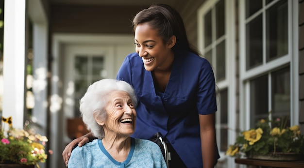 Bezpłatne zdjęcie realistyczna scena z pracownikiem zdrowia opiekującym się starszym pacjentem