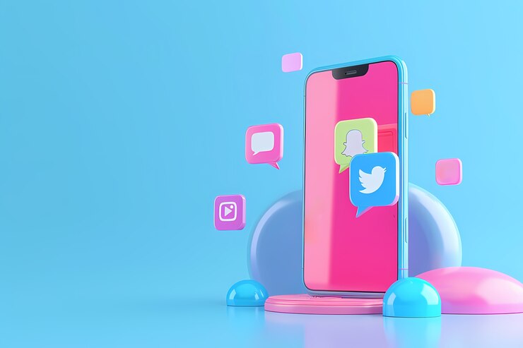 Bezpłatny plik Zdjęcie realistyczny telefon w studiu koncepcja mediów społecznościowych