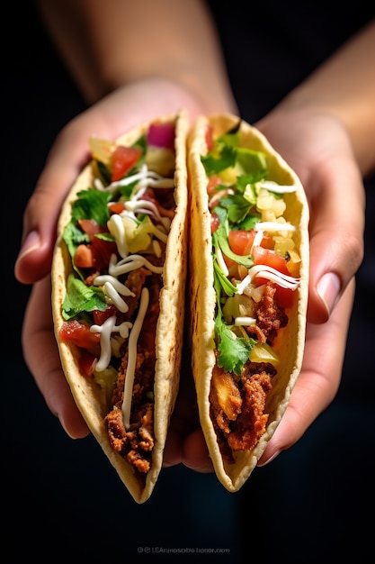 Bezpłatne zdjęcie ręce trzymające pyszne tacos