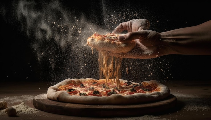 Bezpłatny plik Zdjęcie ręcznie robiona pizza z pieca opalanego drewnem przygotowana przez wykwalifikowanego szefa kuchni wygenerowana przez sztuczną inteligencję