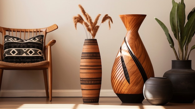 Bezpłatne zdjęcie ręcznie wykonane drewniane wazy dekoracyjne