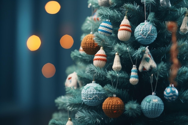 Bezpłatne zdjęcie ręcznie wykonane ozdoby bożonarodzeniowe wiszące na sosnach