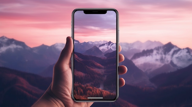 Ręka trzymająca smartfon z abstrakcyjną tapetą wychodzącą z ekranu