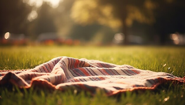 Relaks piknikowy na zielonej łące w pięknie natury generowanym przez sztuczną inteligencję
