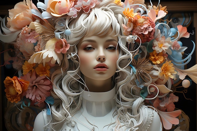 Bezpłatne zdjęcie render eteryczna czeska elegancka kwiatowa dziewczyna