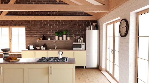 Bezpłatne zdjęcie render of 3d contemporary kitchen