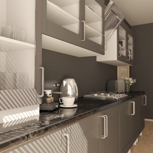 Render of 3D Contemporary kitchen