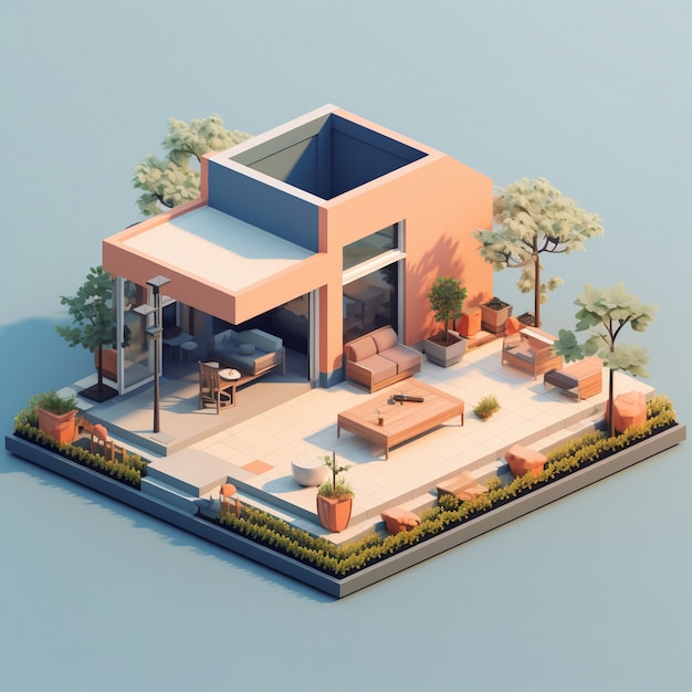 Bezpłatne zdjęcie rendering 3d domu izometrycznego