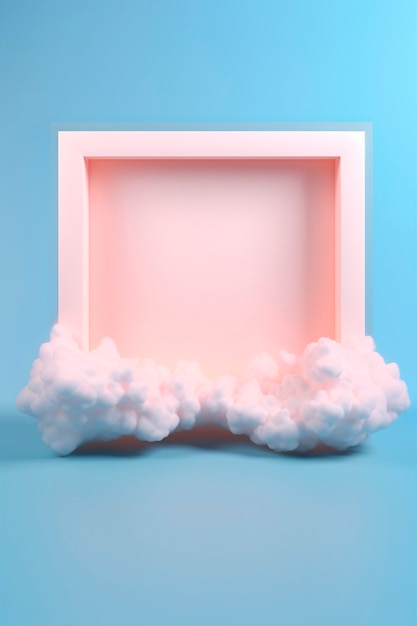 Rendering 3D kształtu kwadratu z chmurami