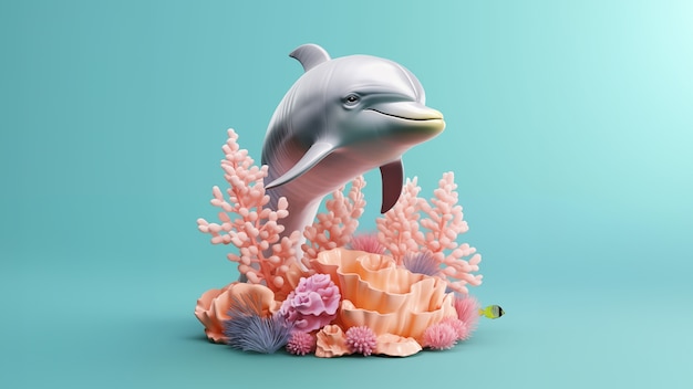 Bezpłatne zdjęcie rendering 3d rzeźby delfina