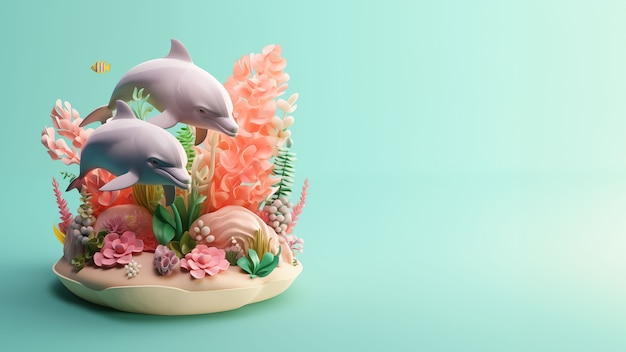 Bezpłatne zdjęcie rendering 3d rzeźby delfina