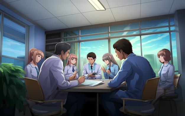 Rendering anime lekarzy w pracy
