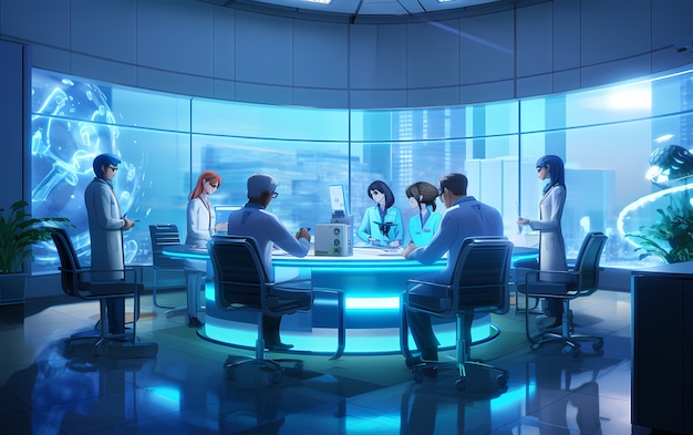 Bezpłatne zdjęcie rendering anime lekarzy w pracy
