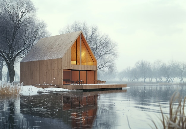 Rendering drewnianego domu w 3D