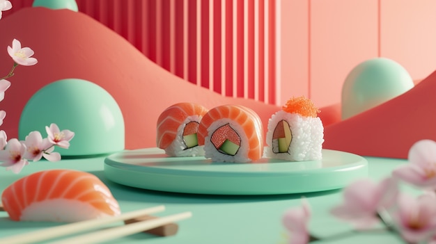 Bezpłatne zdjęcie rendering sushi w 3d