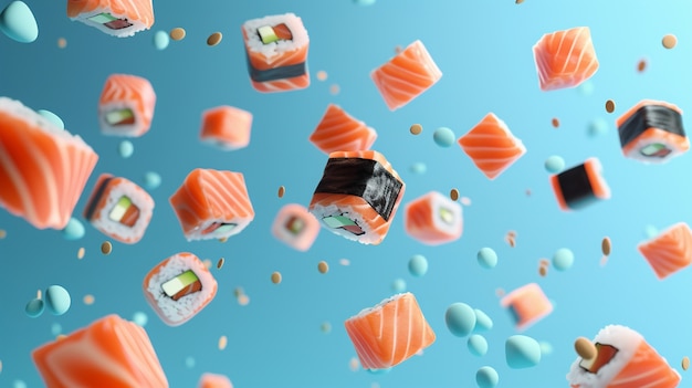 Bezpłatne zdjęcie rendering sushi w 3d