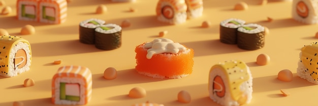 Bezpłatne zdjęcie rendering sushi w 3d