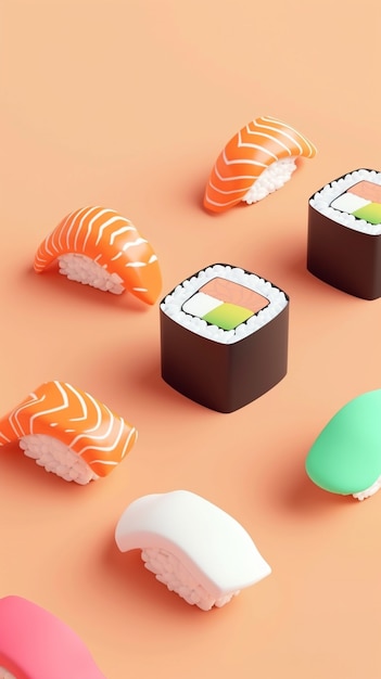 Bezpłatne zdjęcie rendering sushi w 3d