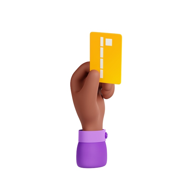 Bezpłatne zdjęcie renderowania 3d czarna ręka trzyma płatność kartą bankową