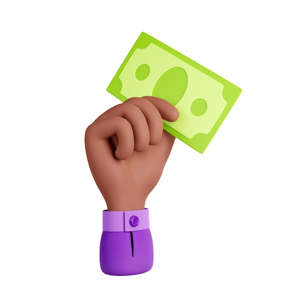 Bezpłatne zdjęcie renderowania 3d czarna ręka z papierową walutą rachunku