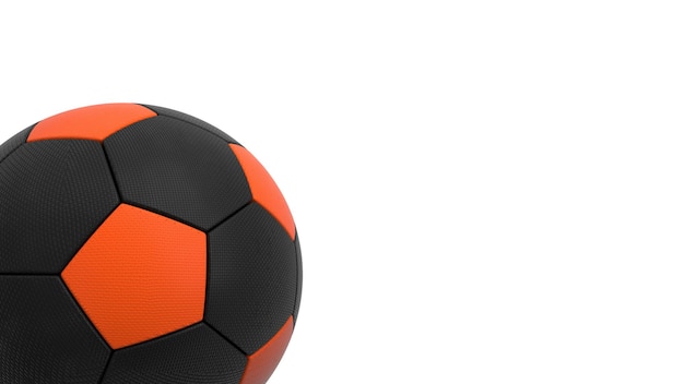 Renderowania 3d czarno-pomarańczowej piłki nożnej pojedynczo na białym tle skopiuj miejsce tablica rachunków