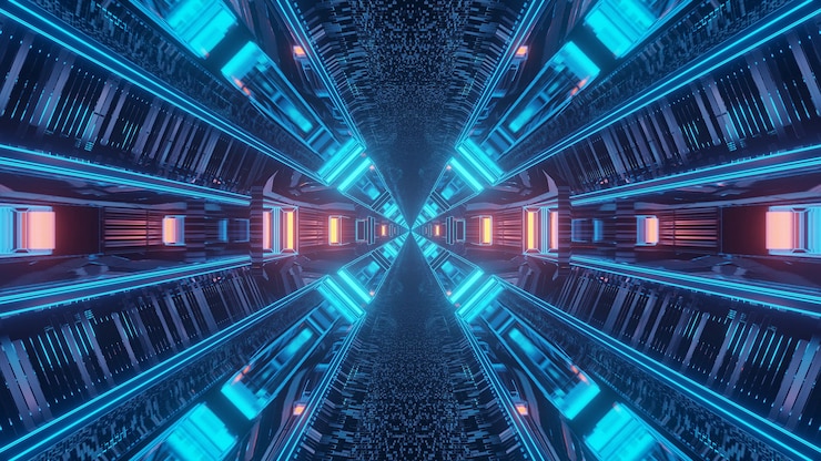 Bezpłatny plik Zdjęcie renderowania 3d futurystyczny sci-fi techno światła tła