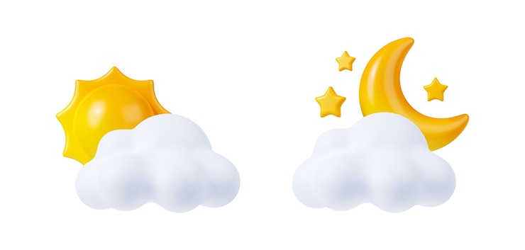 Bezpłatny plik Zdjęcie renderowania 3d ikony pogody sun crescent chmury