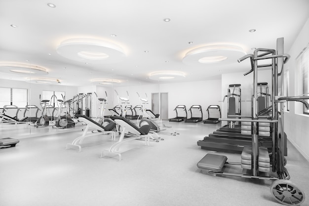 renderowania 3D nowoczesna siłownia na poddaszu i fitness