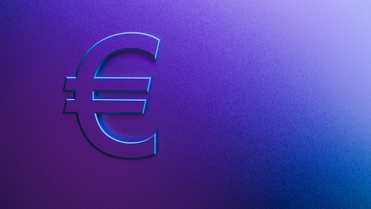 Bezpłatny plik Zdjęcie renderowania 3d znaku euro na fioletowym tle