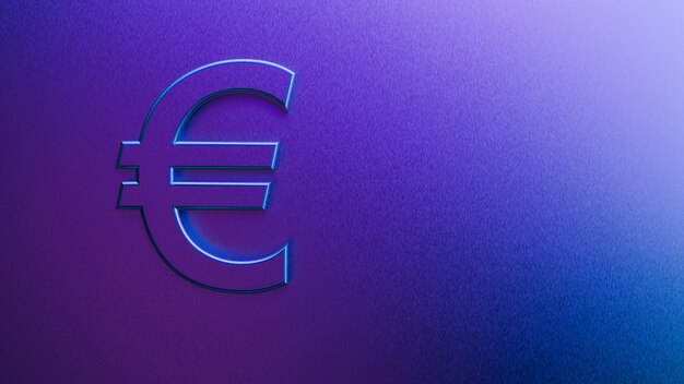Renderowania 3d znaku euro na fioletowym tle