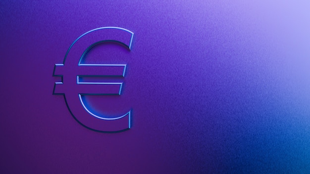 Renderowania 3d znaku euro na fioletowym tle