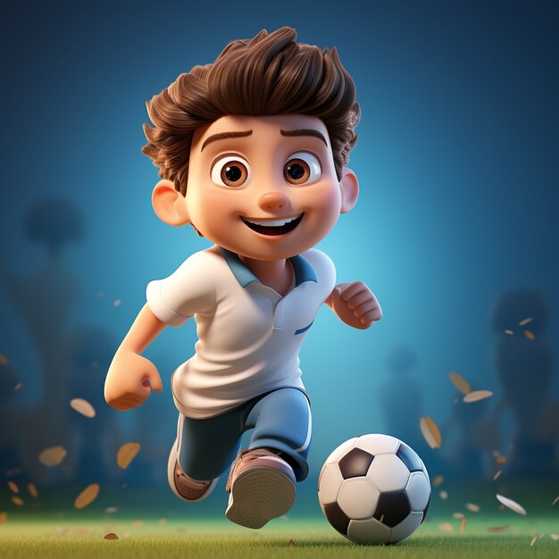 Renderowanie 3D chłopca grającego w piłkę nożną