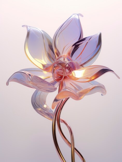 Renderowanie 3D delikatnego szklanego kwiatu