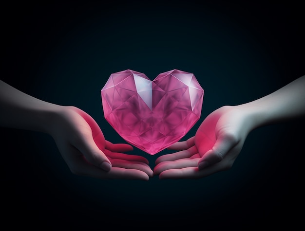 Renderowanie 3D dłoni trzymającej kształt serca