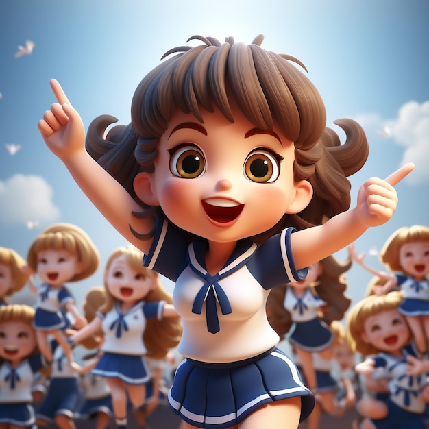 Renderowanie 3D dziewczyny robiącej cheerleaderek