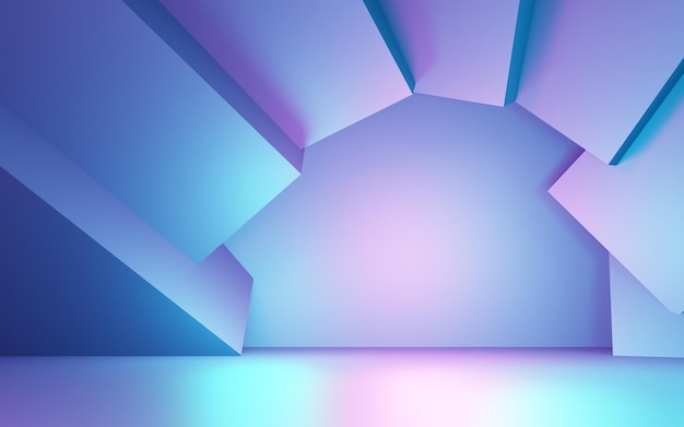 Renderowanie 3d fioletowego i niebieskiego abstrakcyjnego tła geometrycznego scena dla technologii reklamowej