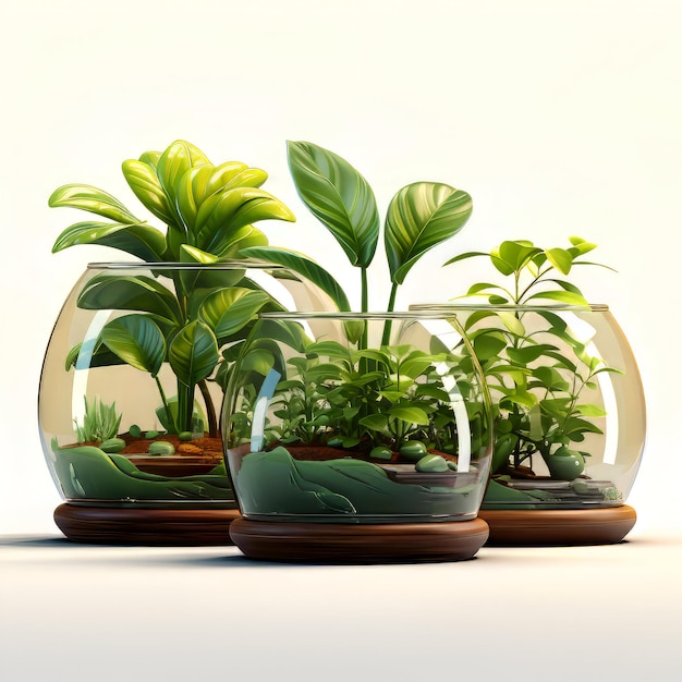 Renderowanie 3D grupy terrarium z różnymi roślinami