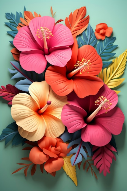 Renderowanie 3D kolorowych kompozycji kwiatowych