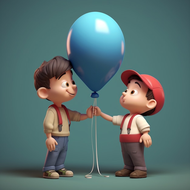Renderowanie 3D kreskówek jak chłopcy z balonem